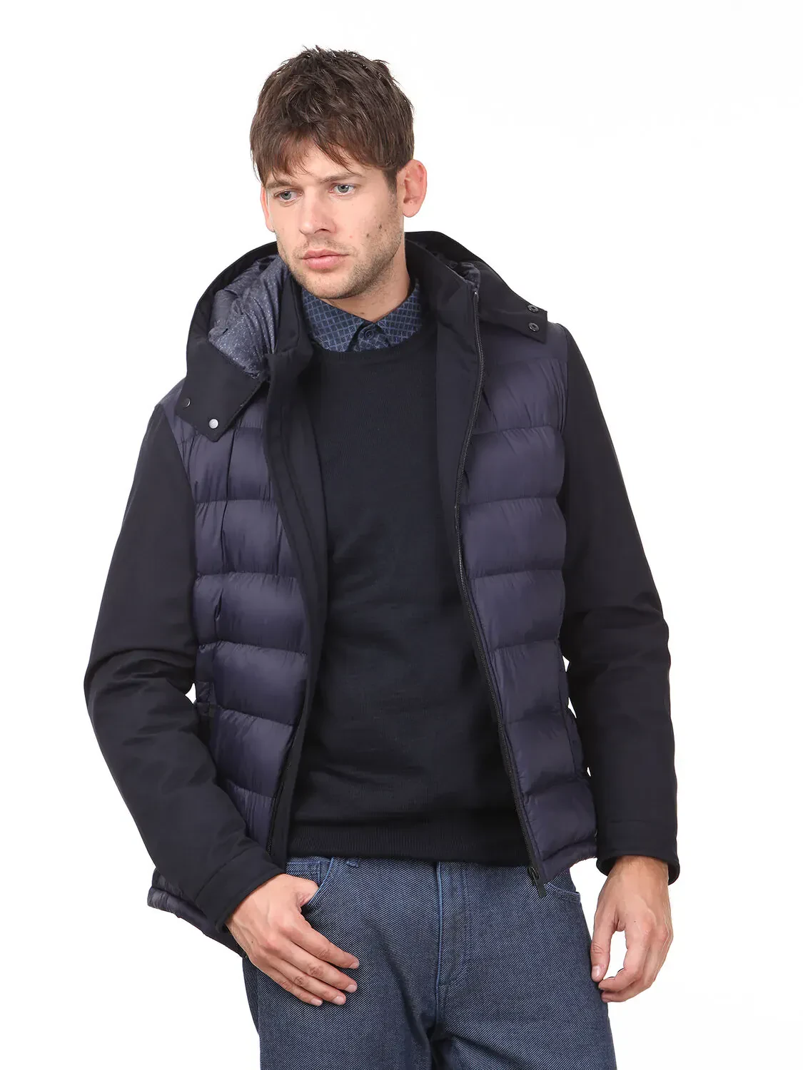 Navy Blue Weaving Coat - 1