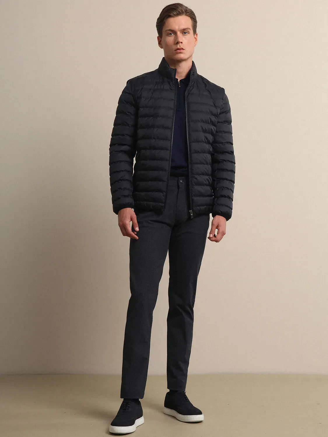 Navy Blue Weaving Coat - 1