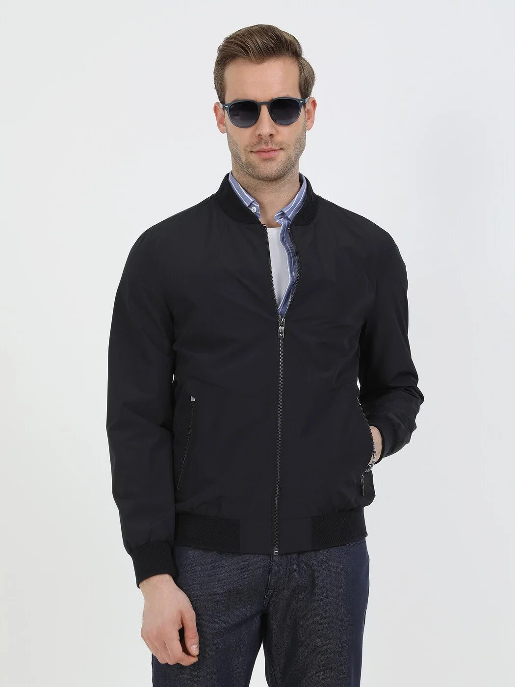 Navy Blue Weaving Coat - 1