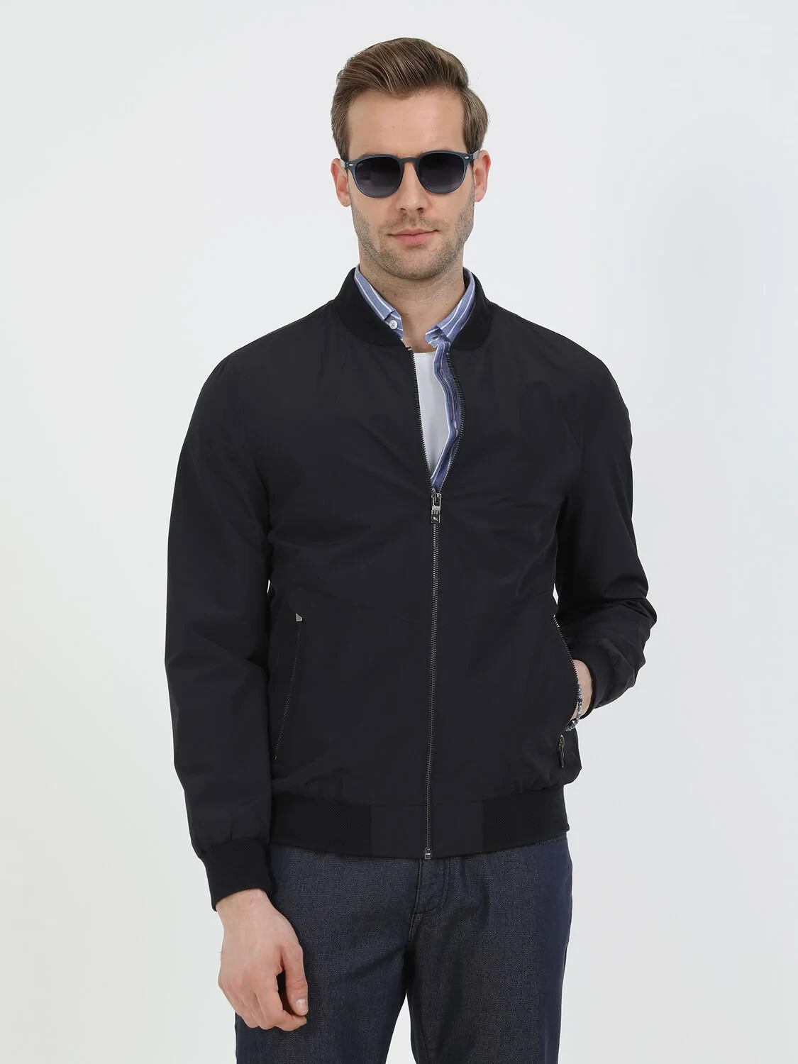 Navy Blue Weaving Coat - 1