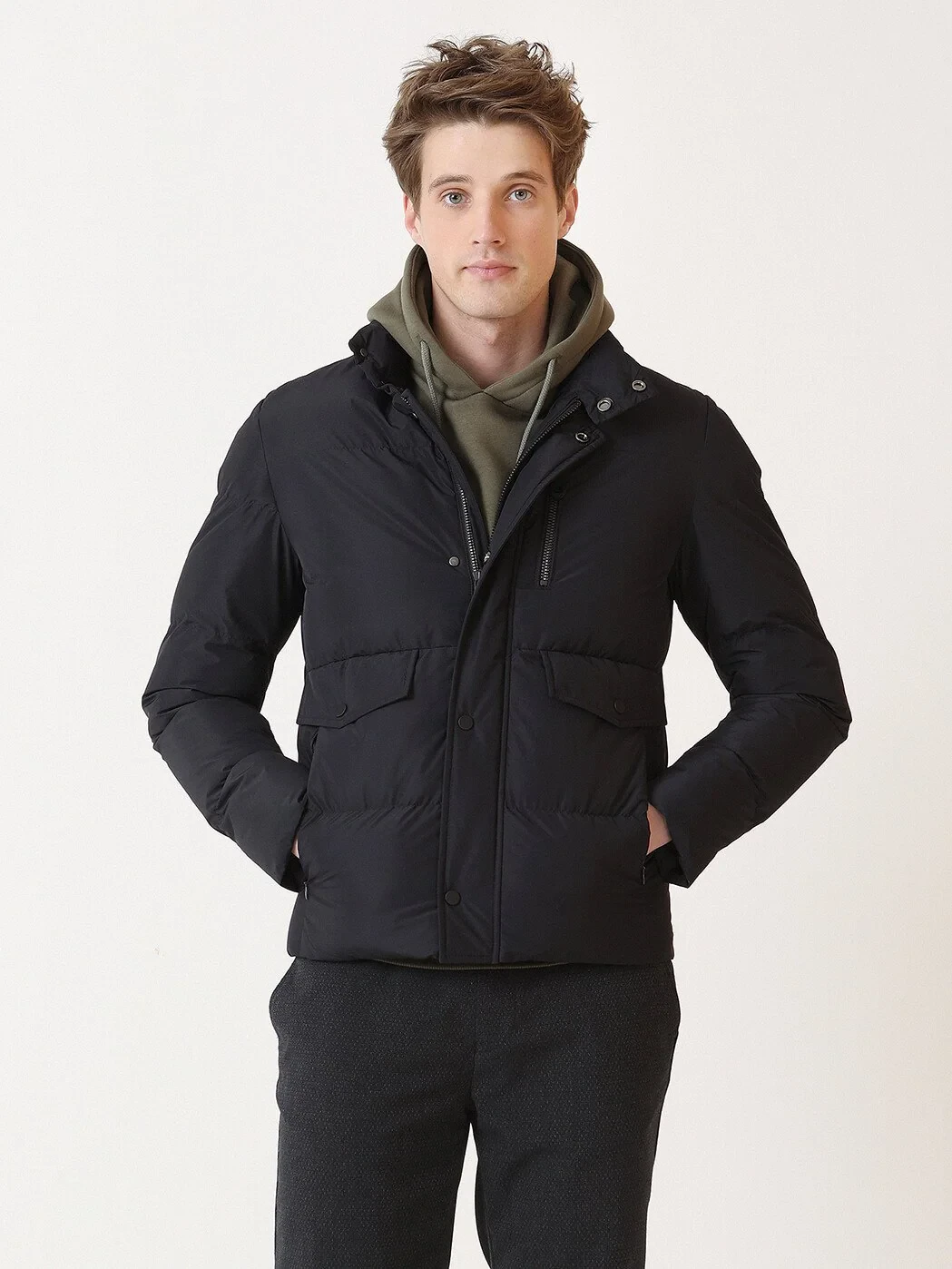 Navy Blue Weaving Coat - 1