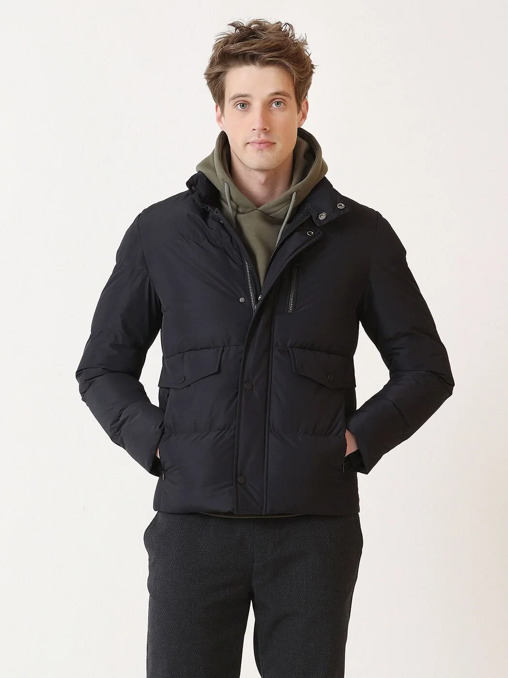 Navy Blue Weaving Coat - 1