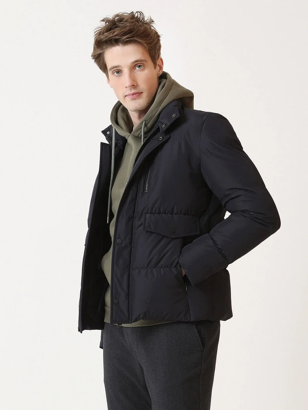 Navy Blue Weaving Coat - 4