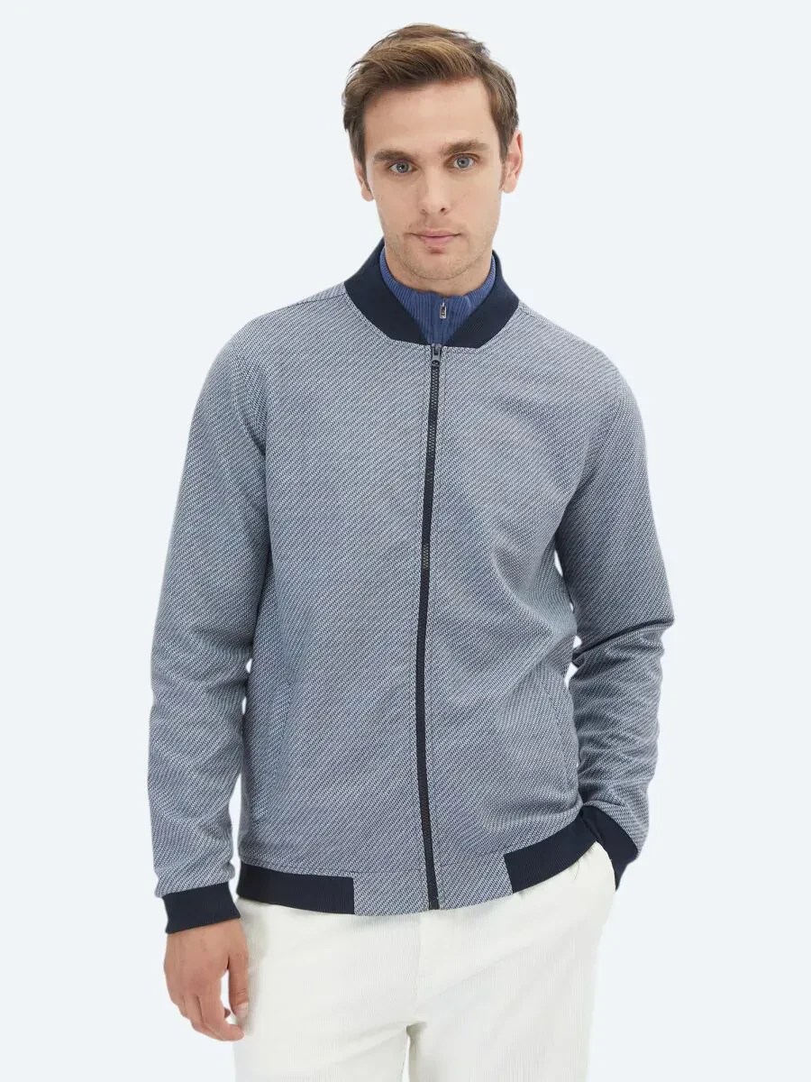 Navy Blue Weaving Coat - 1