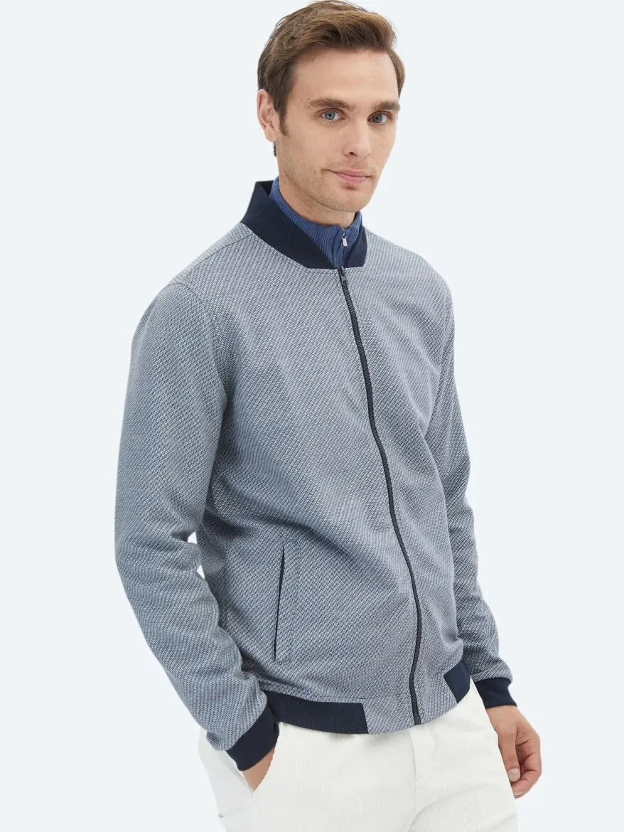 Navy Blue Weaving Coat - 4