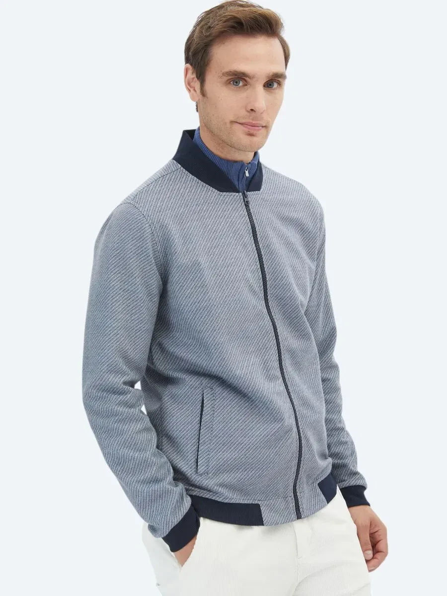 Navy Blue Weaving Coat - 4