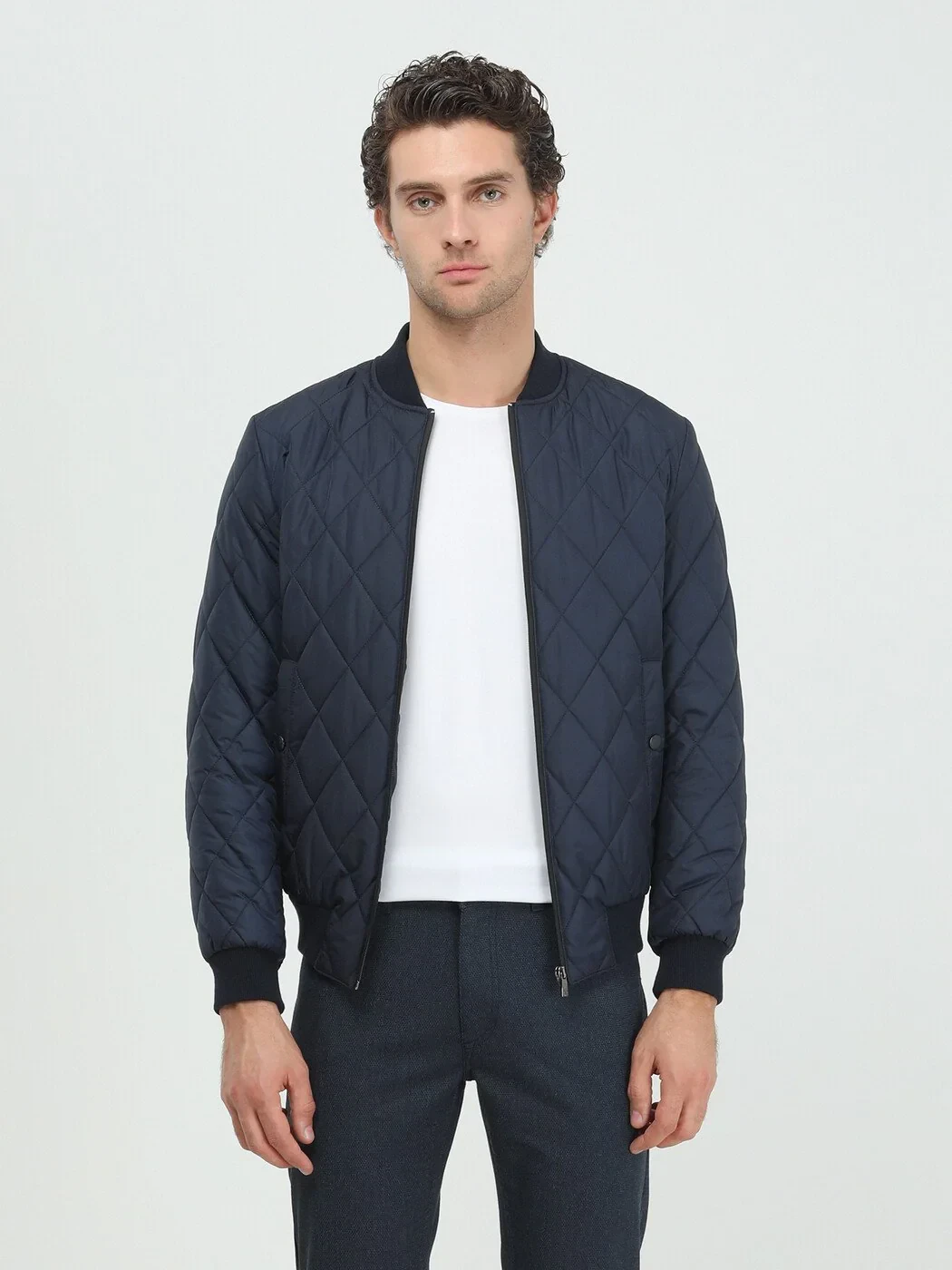 Navy Blue Weaving Coat - 1