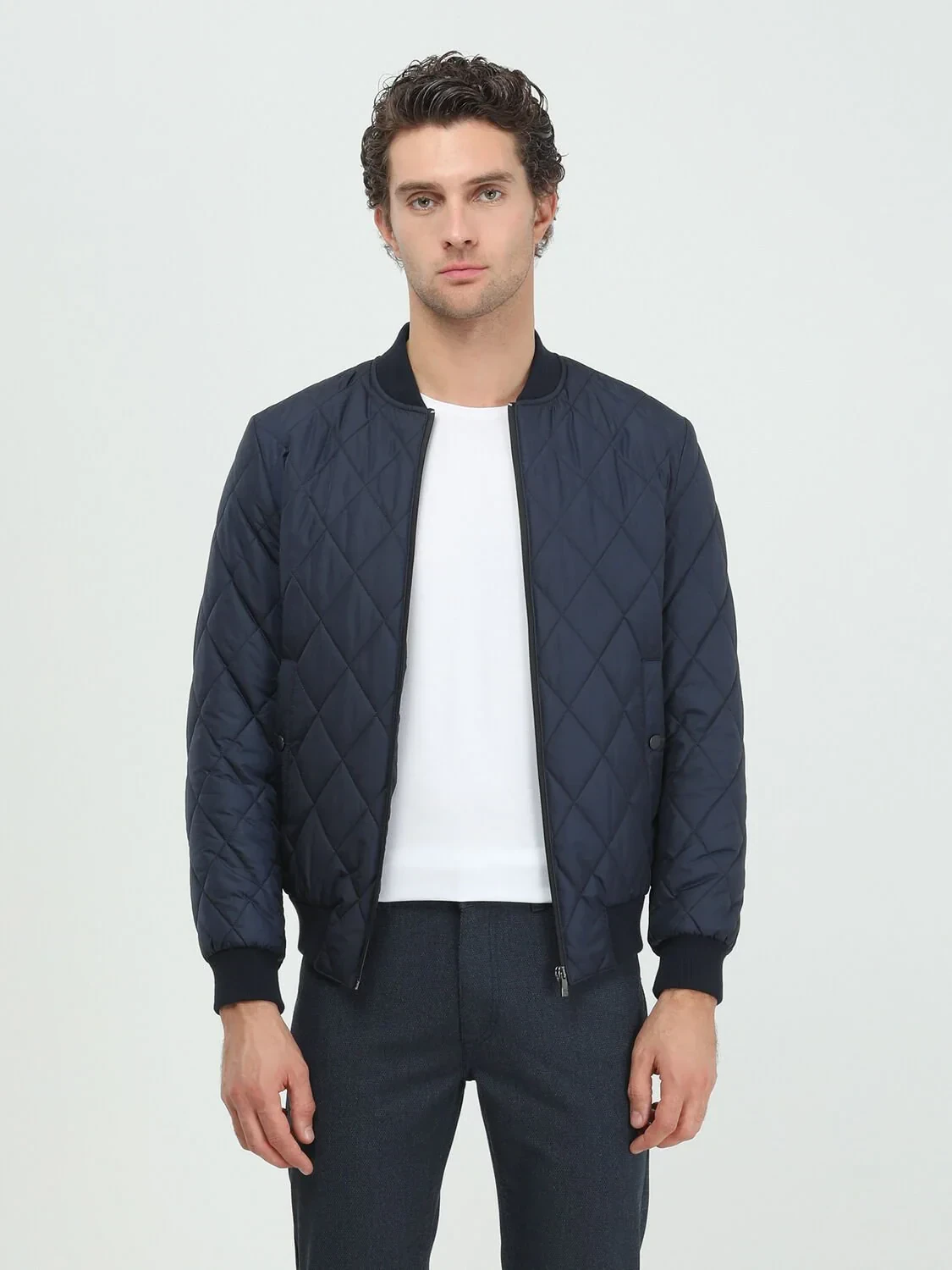 Navy Blue Weaving Coat - 1