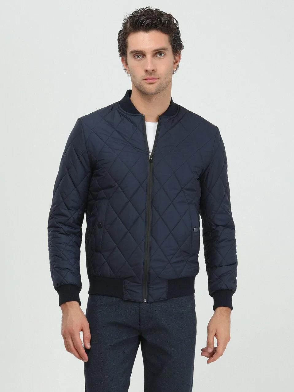 Navy Blue Weaving Coat - 4