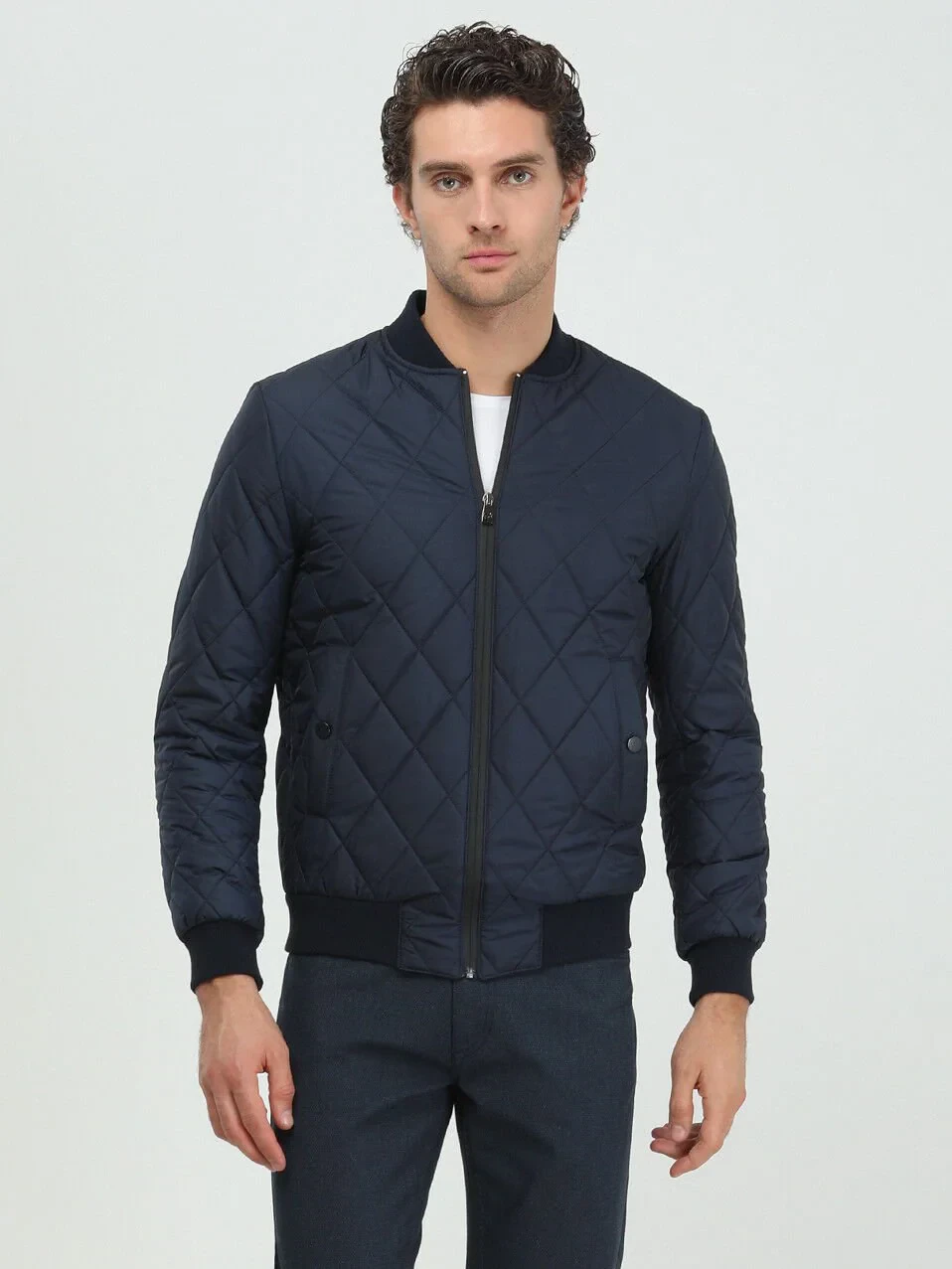 Navy Blue Weaving Coat - 4