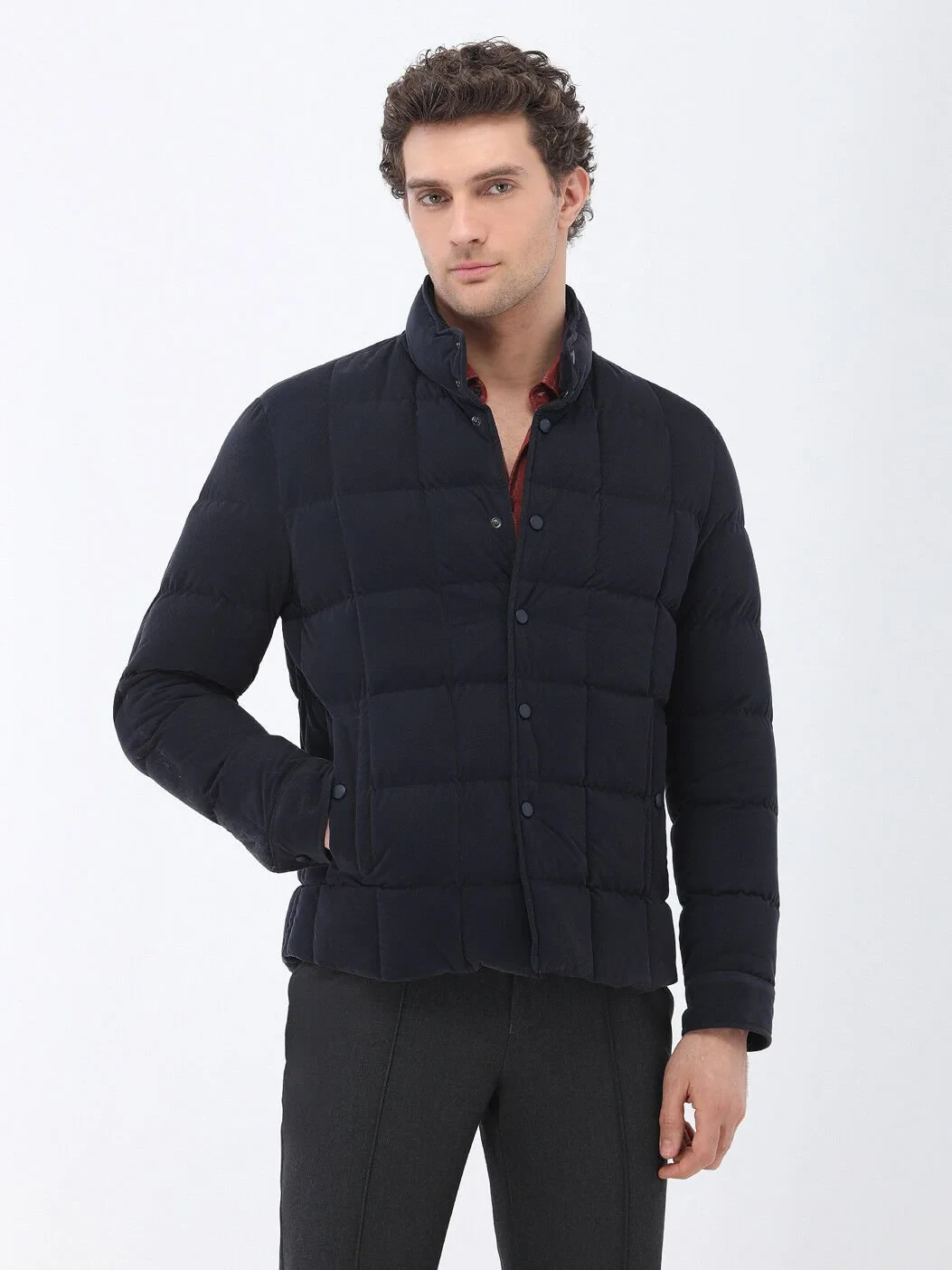 Navy Blue Weaving Coat - 1