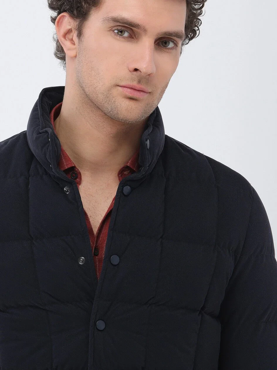 Navy Blue Weaving Coat - 4