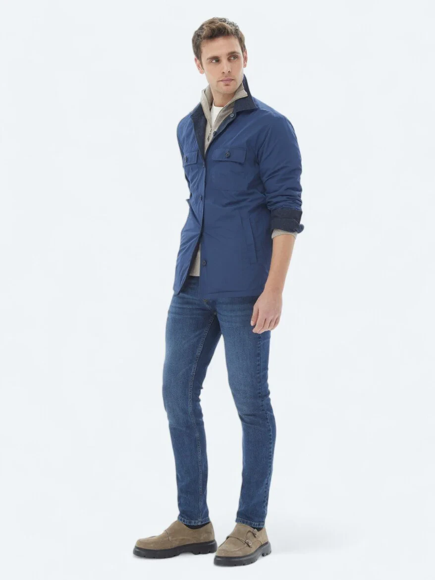 Navy Blue Weaving Coat - 6