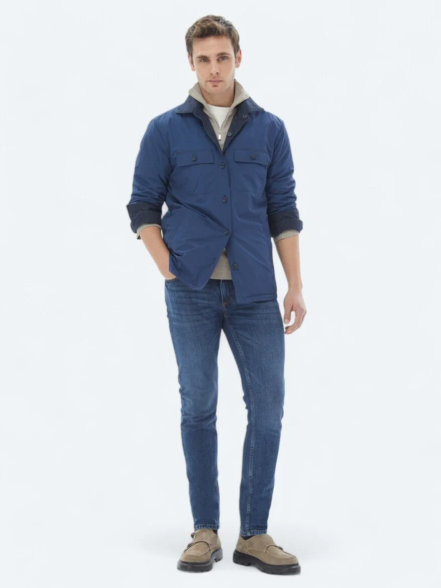 Navy Blue Weaving Coat - 8