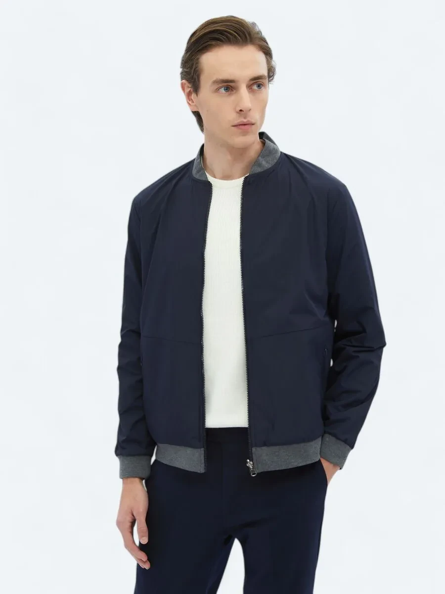 Navy Blue Weaving Coat - 1