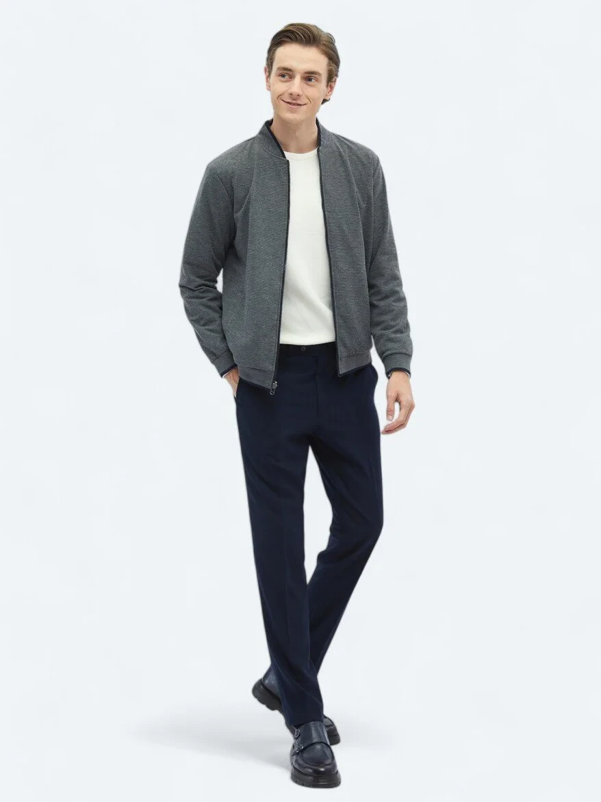 Navy Blue Weaving Coat - 4