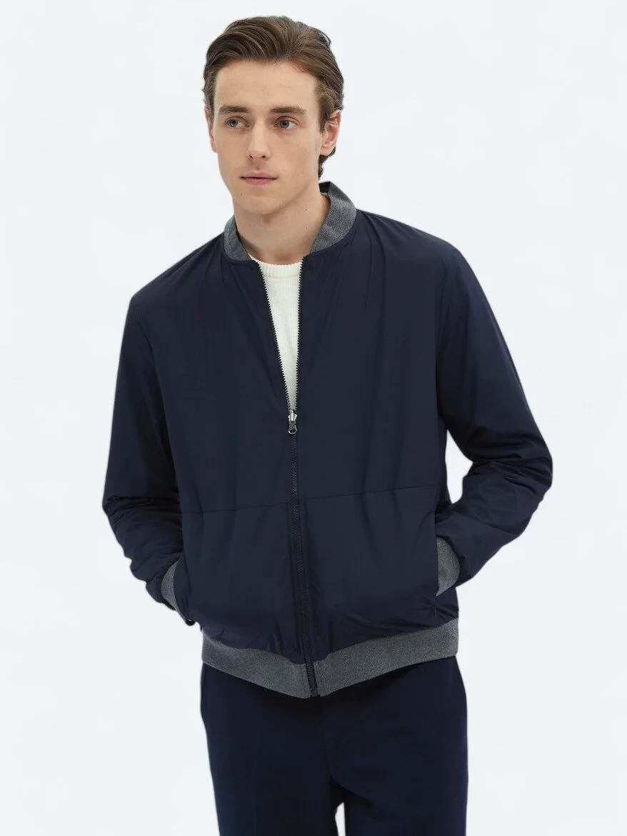 Navy Blue Weaving Coat - 6