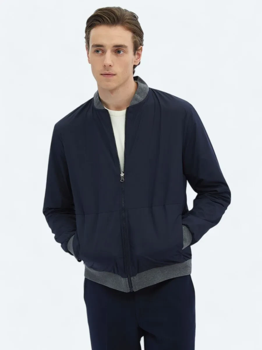 Navy Blue Weaving Coat - 6