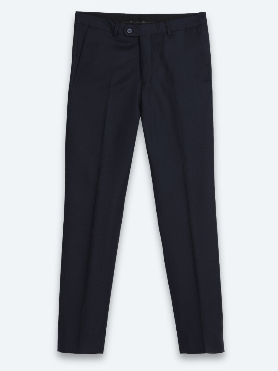 Navy Blue Weaving Fitted Fit Classical 100% Wool Trousers - 5