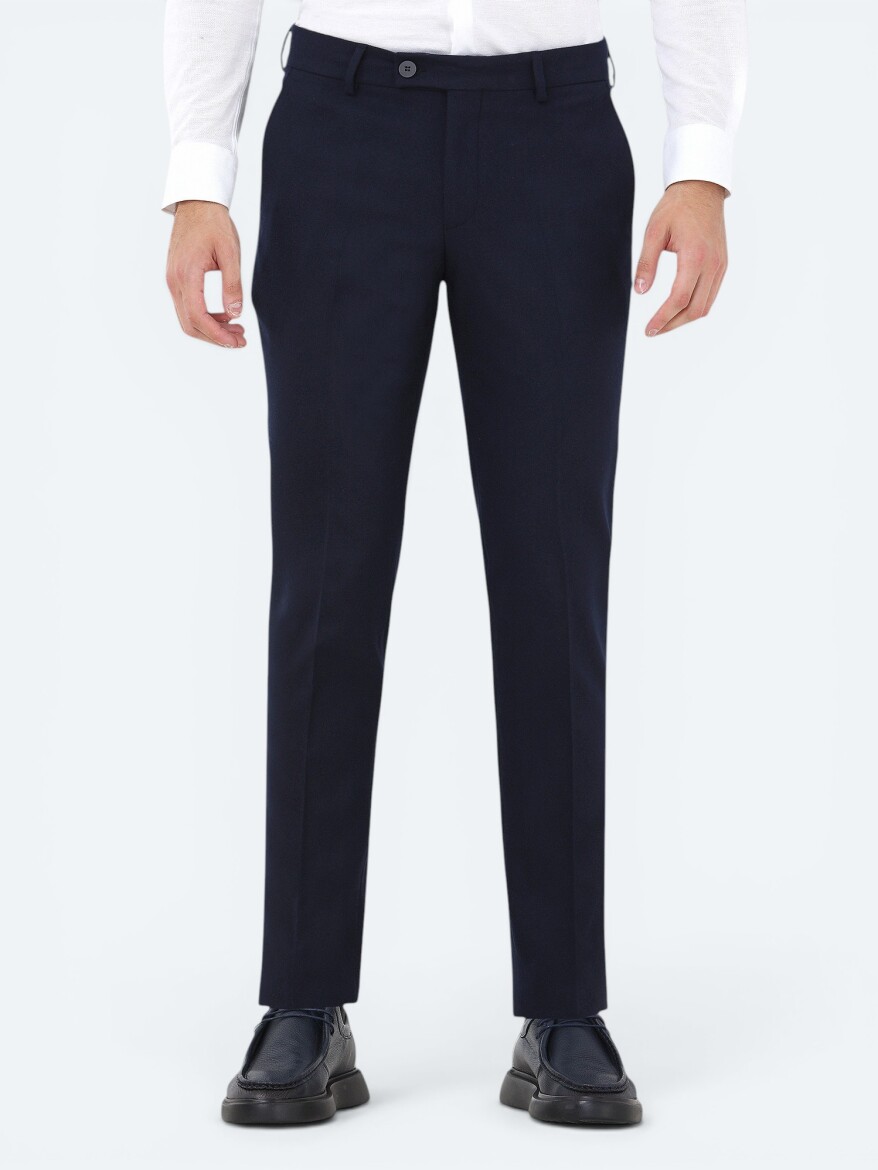 Navy Blue Weaving Fitted Fit Classical Trousers - KİP