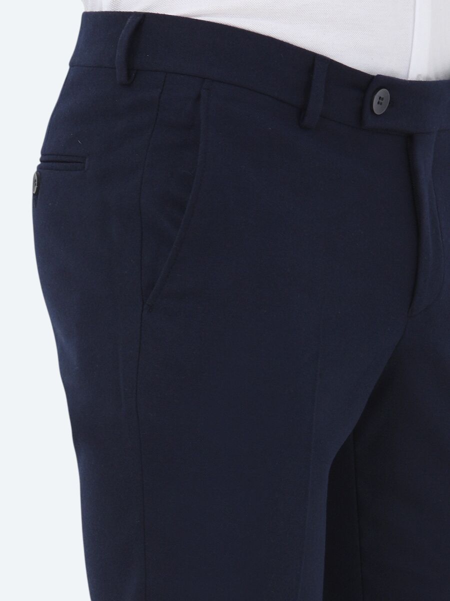 Navy Blue Weaving Fitted Fit Classical Trousers - 3