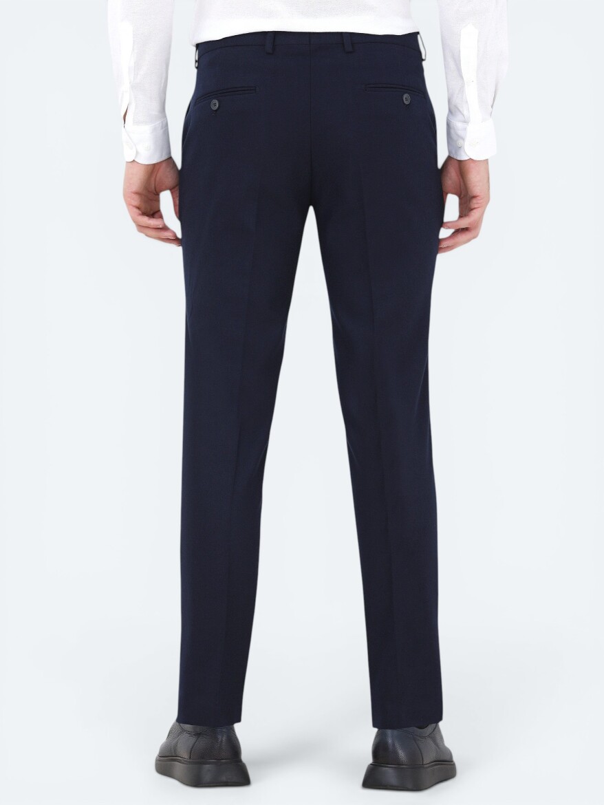 Navy Blue Weaving Fitted Fit Classical Trousers - 4
