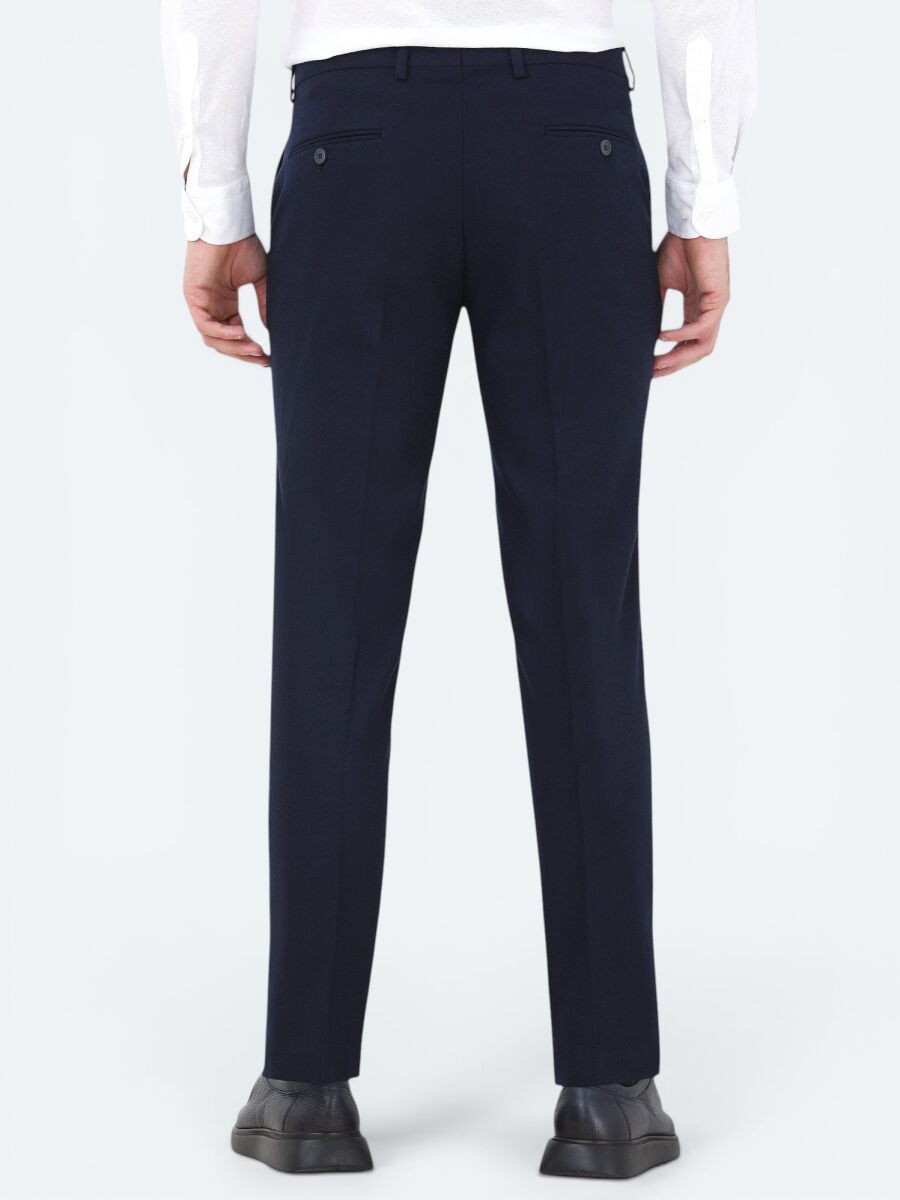 Navy Blue Weaving Fitted Fit Classical Trousers - 4