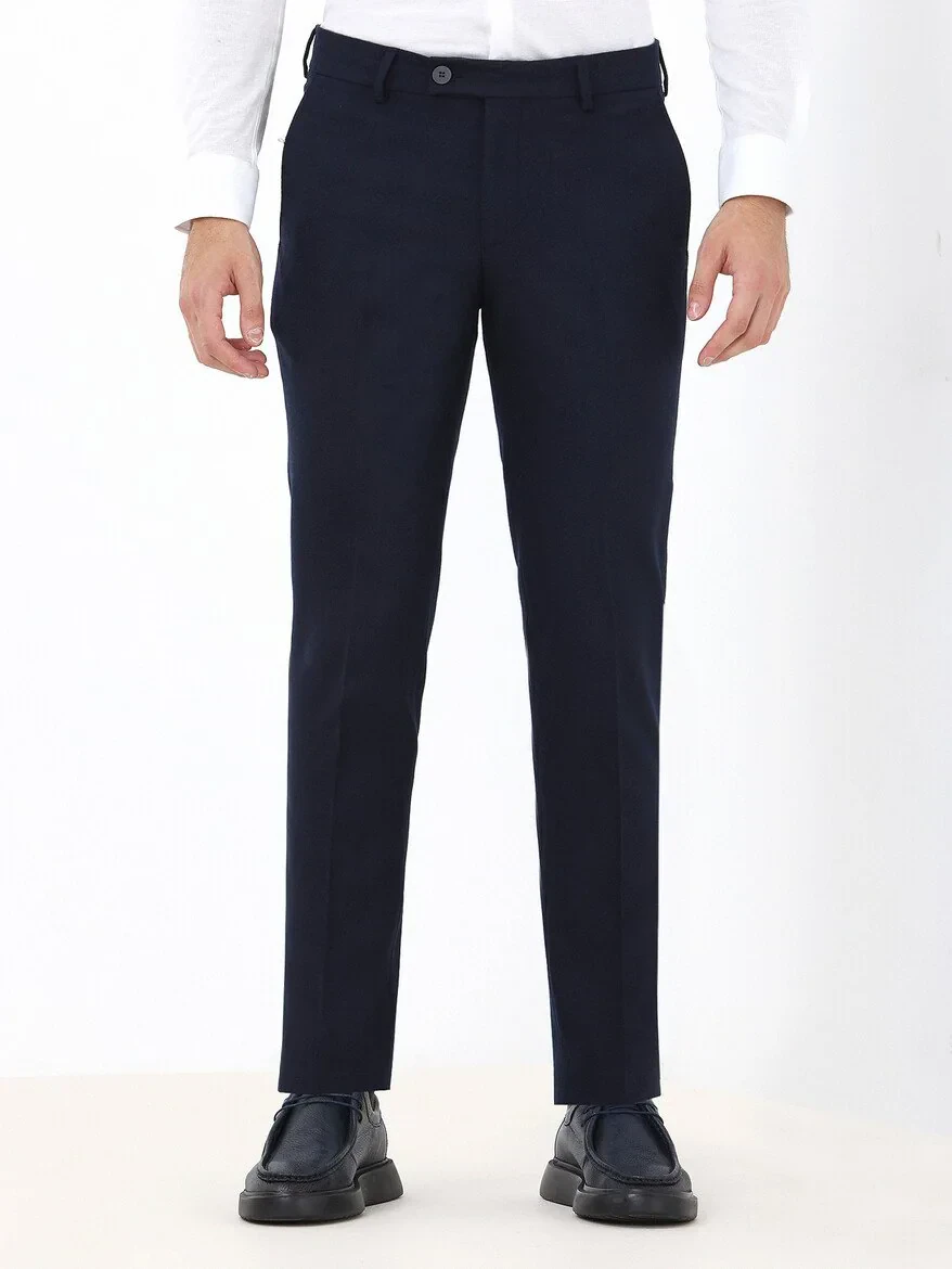 Navy Blue Weaving Fitted Fit Classical Trousers - 1