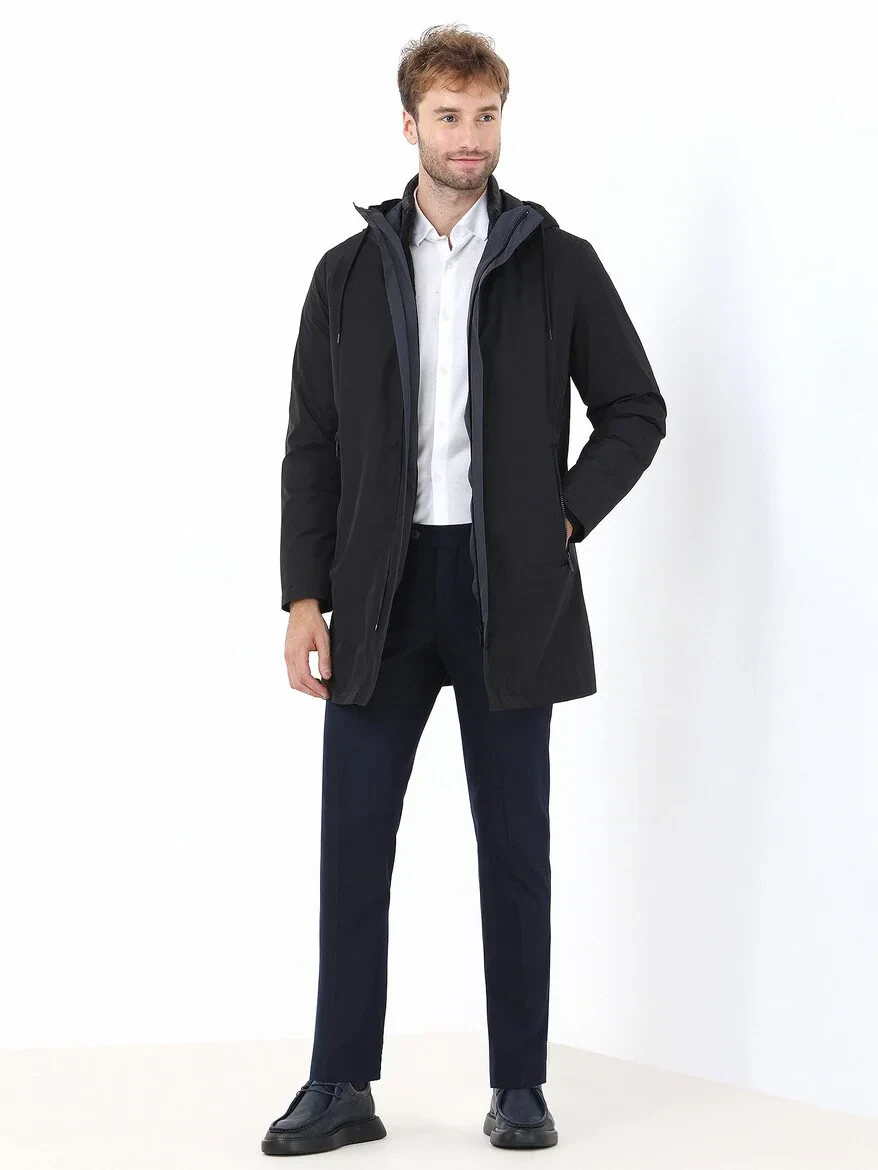 Navy Blue Weaving Fitted Fit Classical Trousers - 3