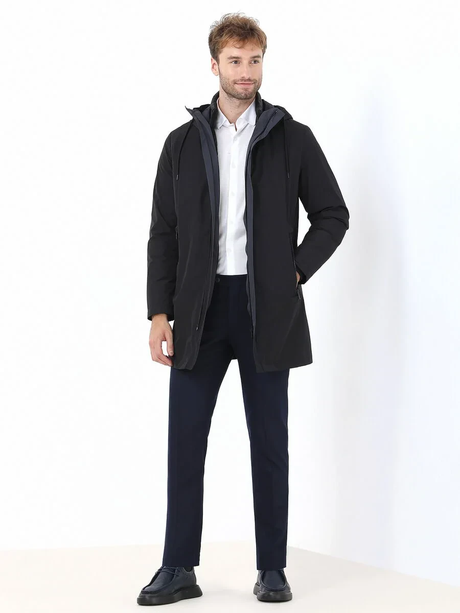 Navy Blue Weaving Fitted Fit Classical Trousers - 3