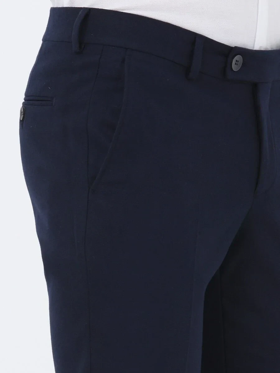 Navy Blue Weaving Fitted Fit Classical Trousers - 4