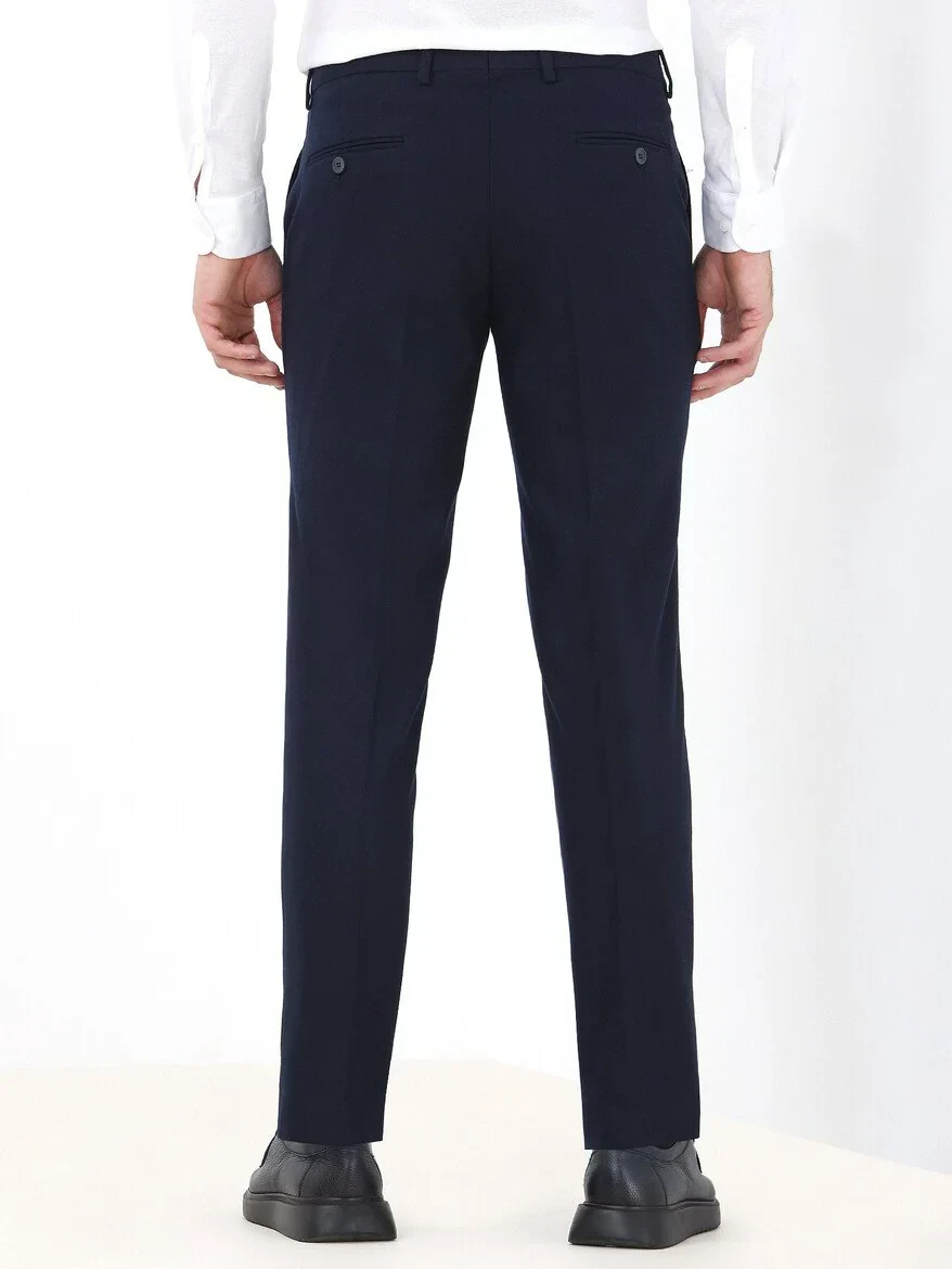 Navy Blue Weaving Fitted Fit Classical Trousers - 5