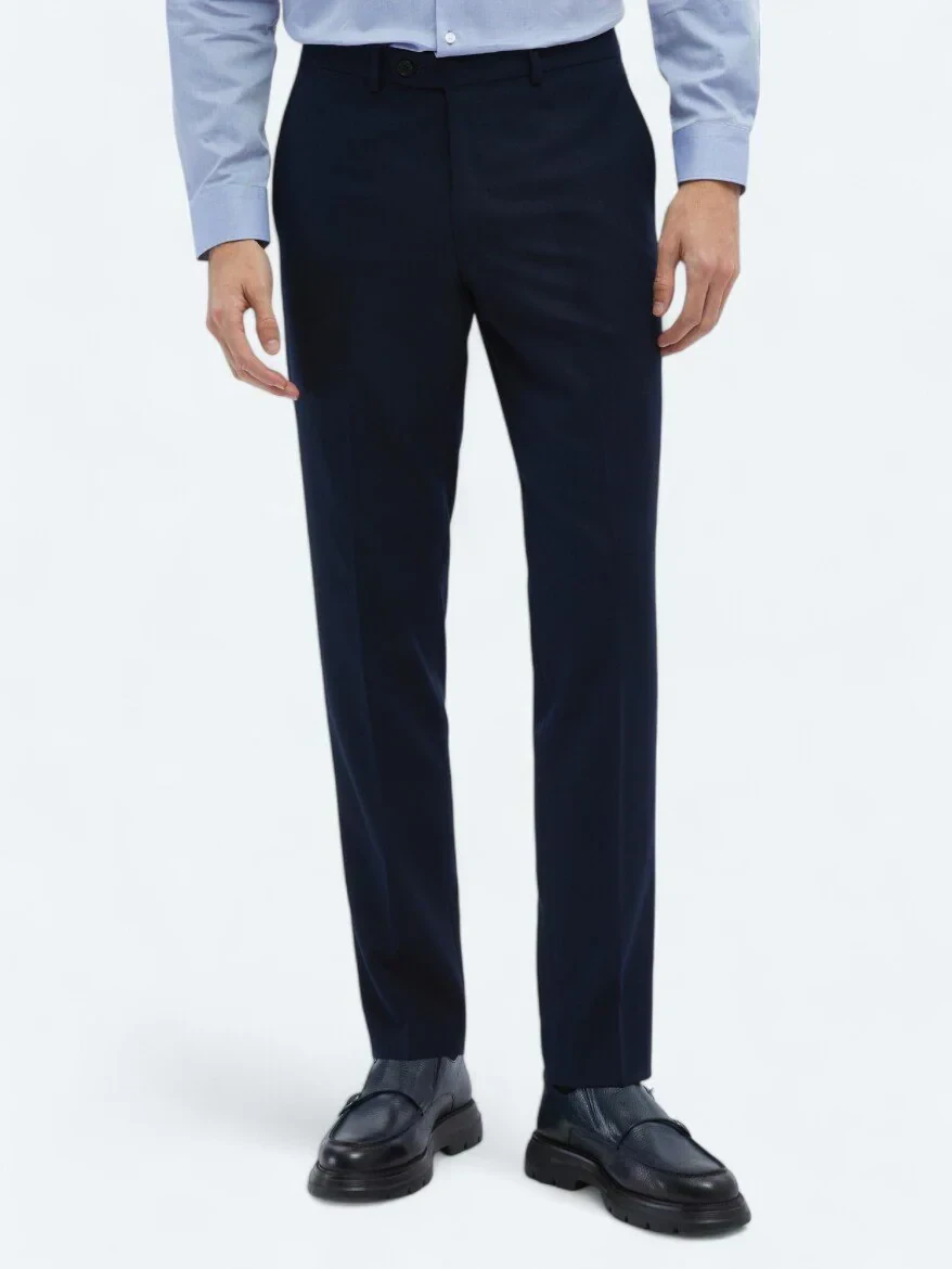Navy Blue Weaving Fitted Fit Classical Trousers - 2