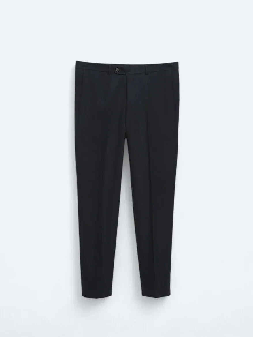 Navy Blue Weaving Fitted Fit Classical Trousers - 5