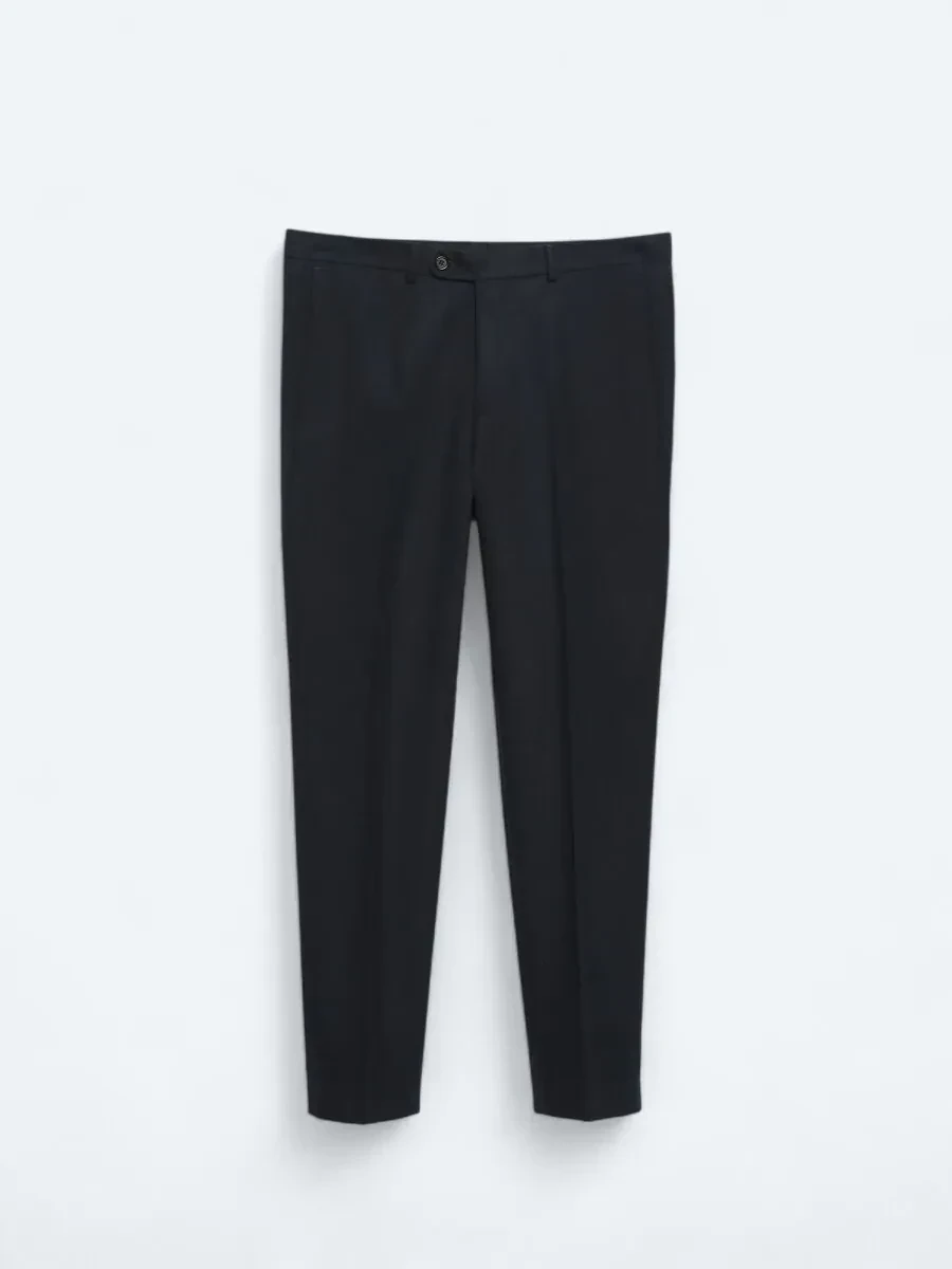 Navy Blue Weaving Fitted Fit Classical Trousers - 5