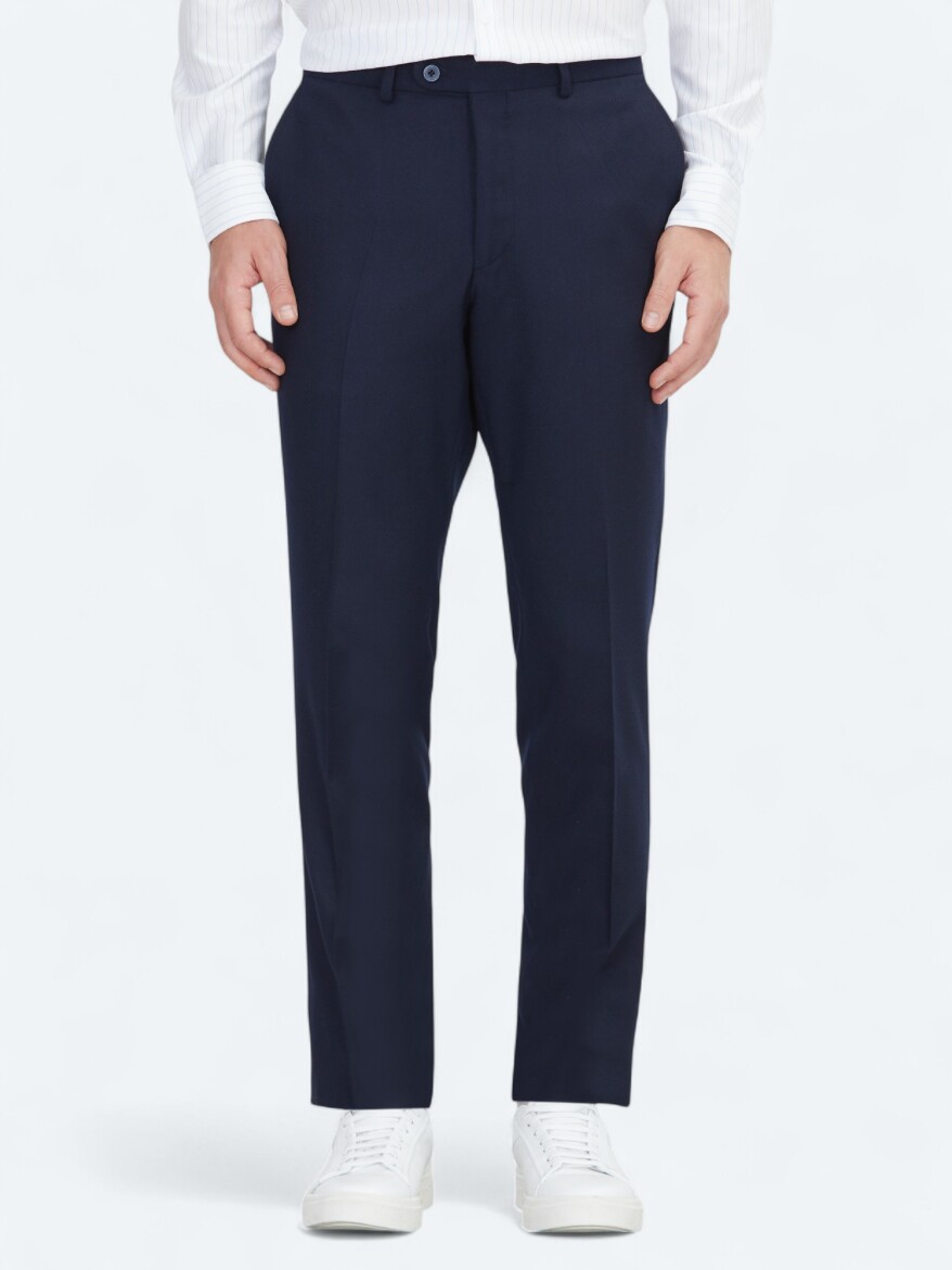 Navy Blue Weaving Fitted Fit Classical Trousers - KİP