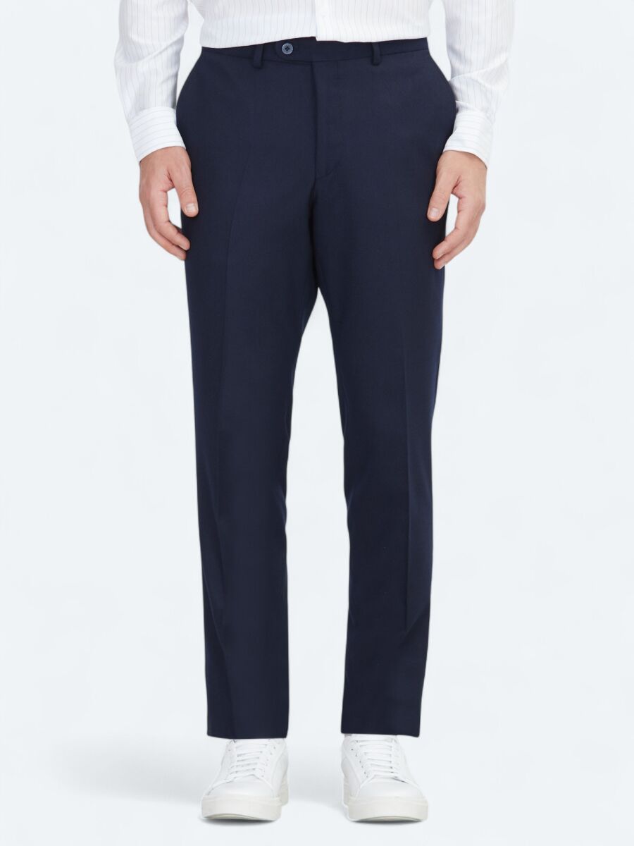 Navy Blue Weaving Fitted Fit Classical Trousers - 2