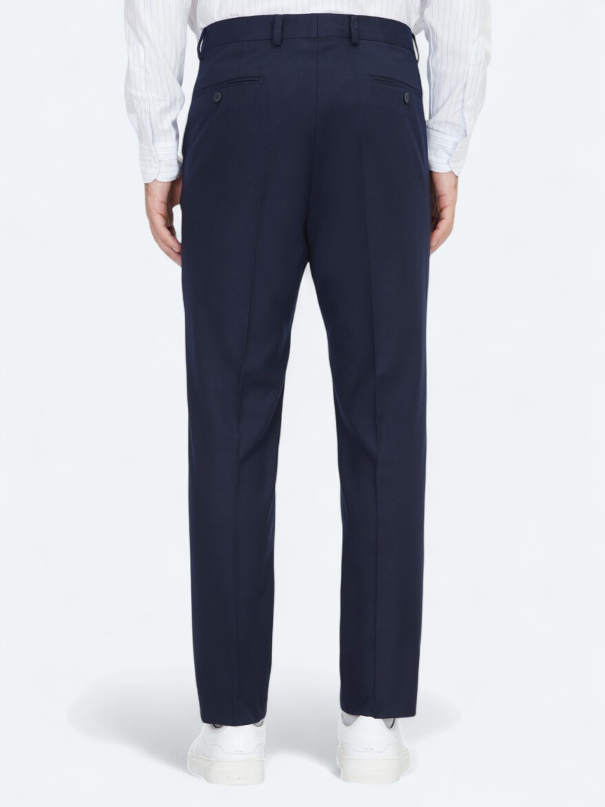 Navy Blue Weaving Fitted Fit Classical Trousers - 5