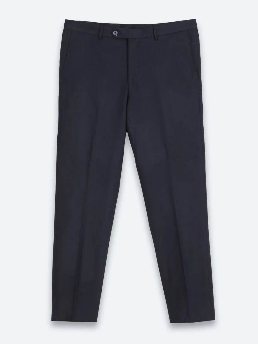 Navy Blue Weaving Fitted Fit Classical Trousers - 7