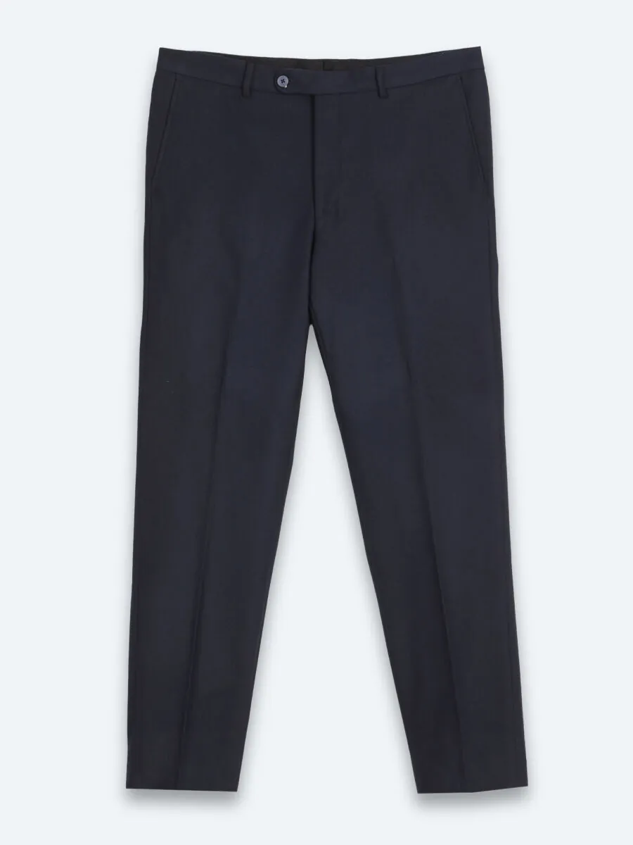 Navy Blue Weaving Fitted Fit Classical Trousers - 7