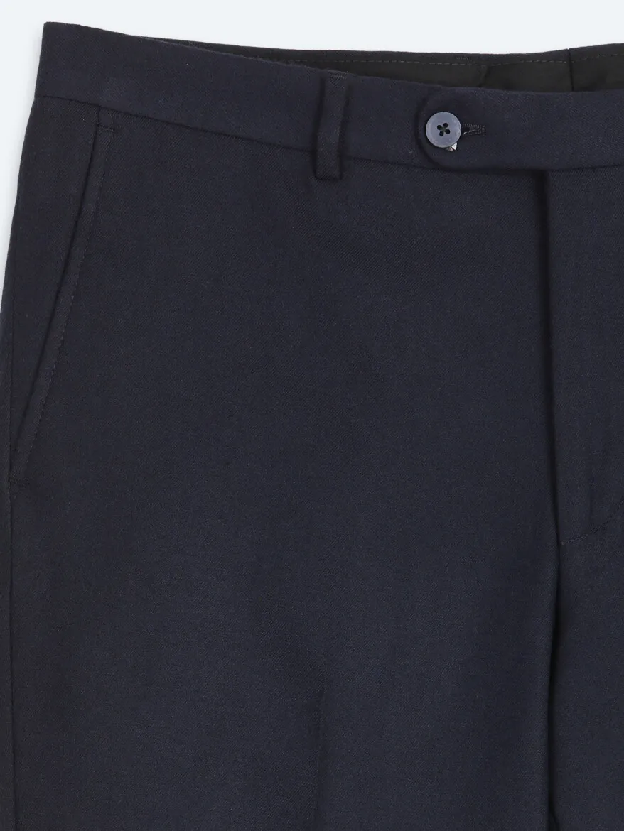 Navy Blue Weaving Fitted Fit Classical Trousers - 8