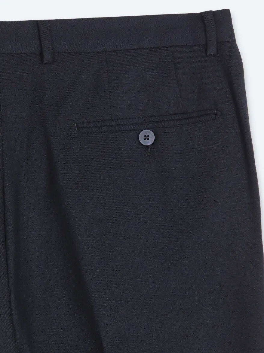 Navy Blue Weaving Fitted Fit Classical Trousers - 9