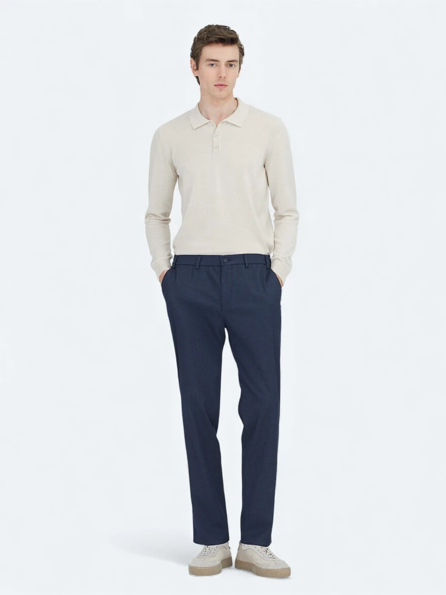 Navy Blue Weaving Fitted Fit Classical Trousers - KİP