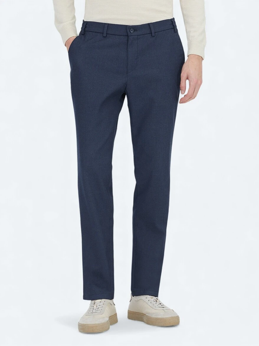 Navy Blue Weaving Fitted Fit Classical Trousers - KİP