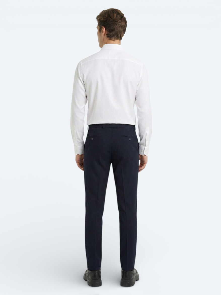 Navy Blue Weaving Fitted Fit Classical Wool Blended Trousers - 4