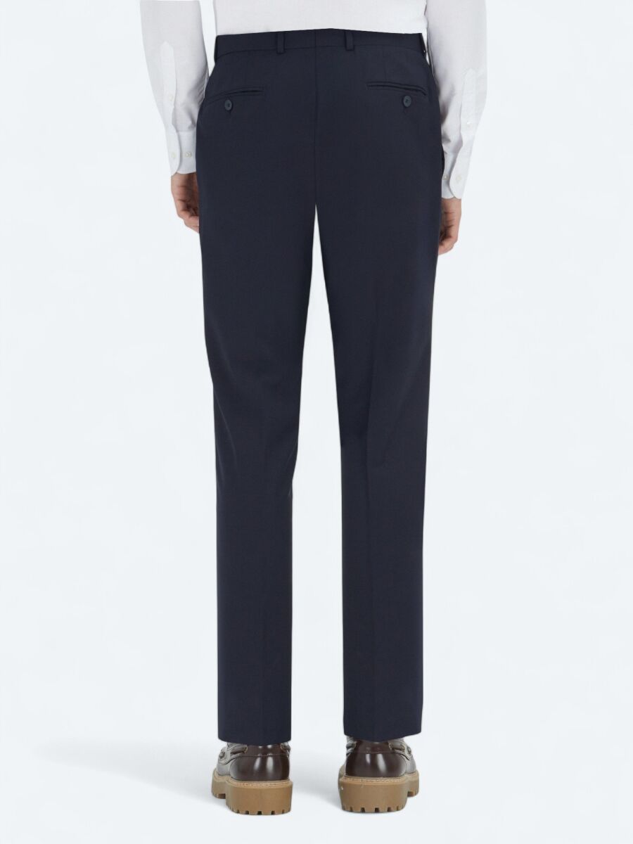 Navy Blue Weaving Fitted Fit Classical Wool Blended Trousers - 5