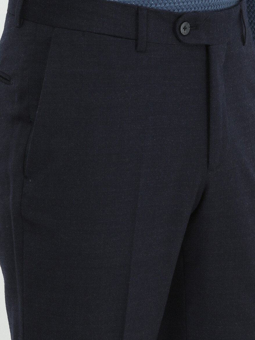 Navy Blue Weaving Fitted Fit Classical Wool Blended Trousers - 3