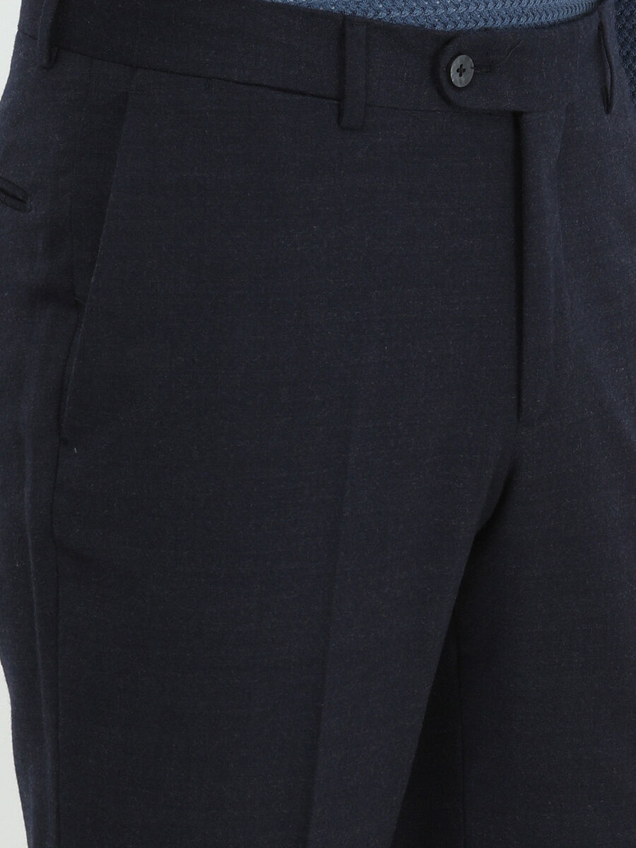 Navy Blue Weaving Fitted Fit Classical Wool Blended Trousers - 3