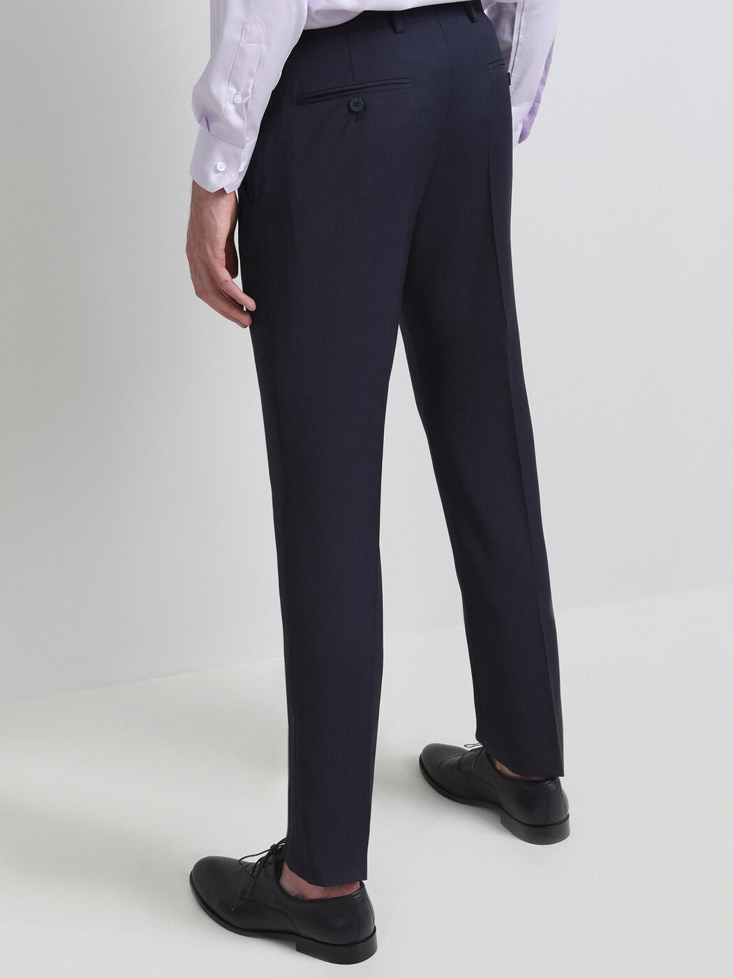 Navy Blue Weaving Fitted Fit Classical Wool Blended Trousers - 3
