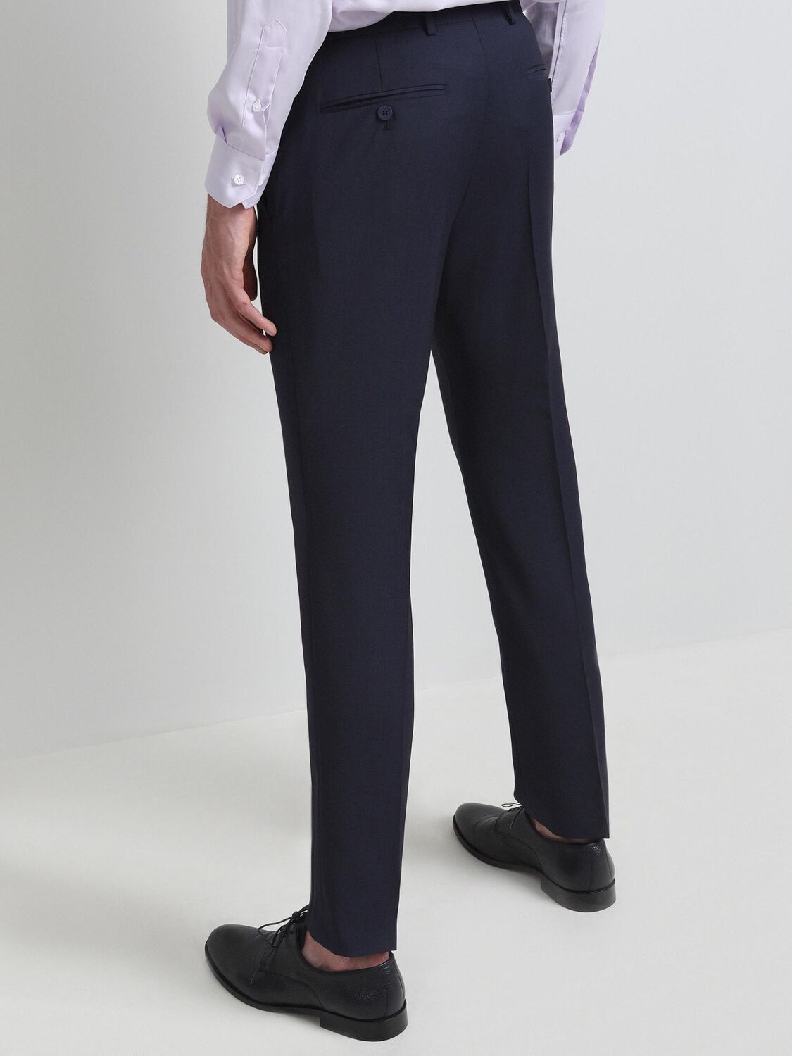 Navy Blue Weaving Fitted Fit Classical Wool Blended Trousers - 3